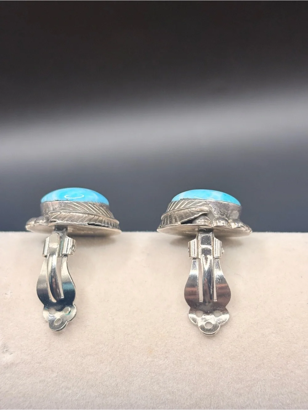 Mexico 925 Sterling Silver Larimar Leaf Clip On Earrings Artisan Vintage